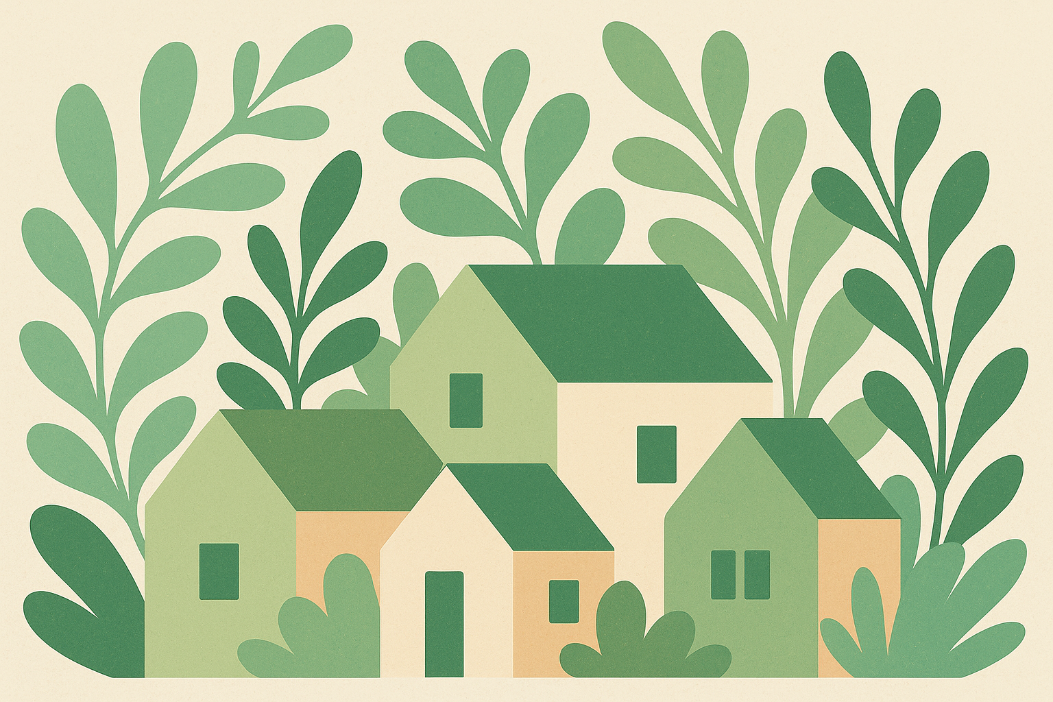 Maisons feuillage vert